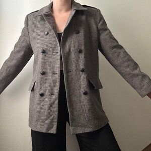 Harve Benard vintage grey wool military cut double breasted blazer peacoat